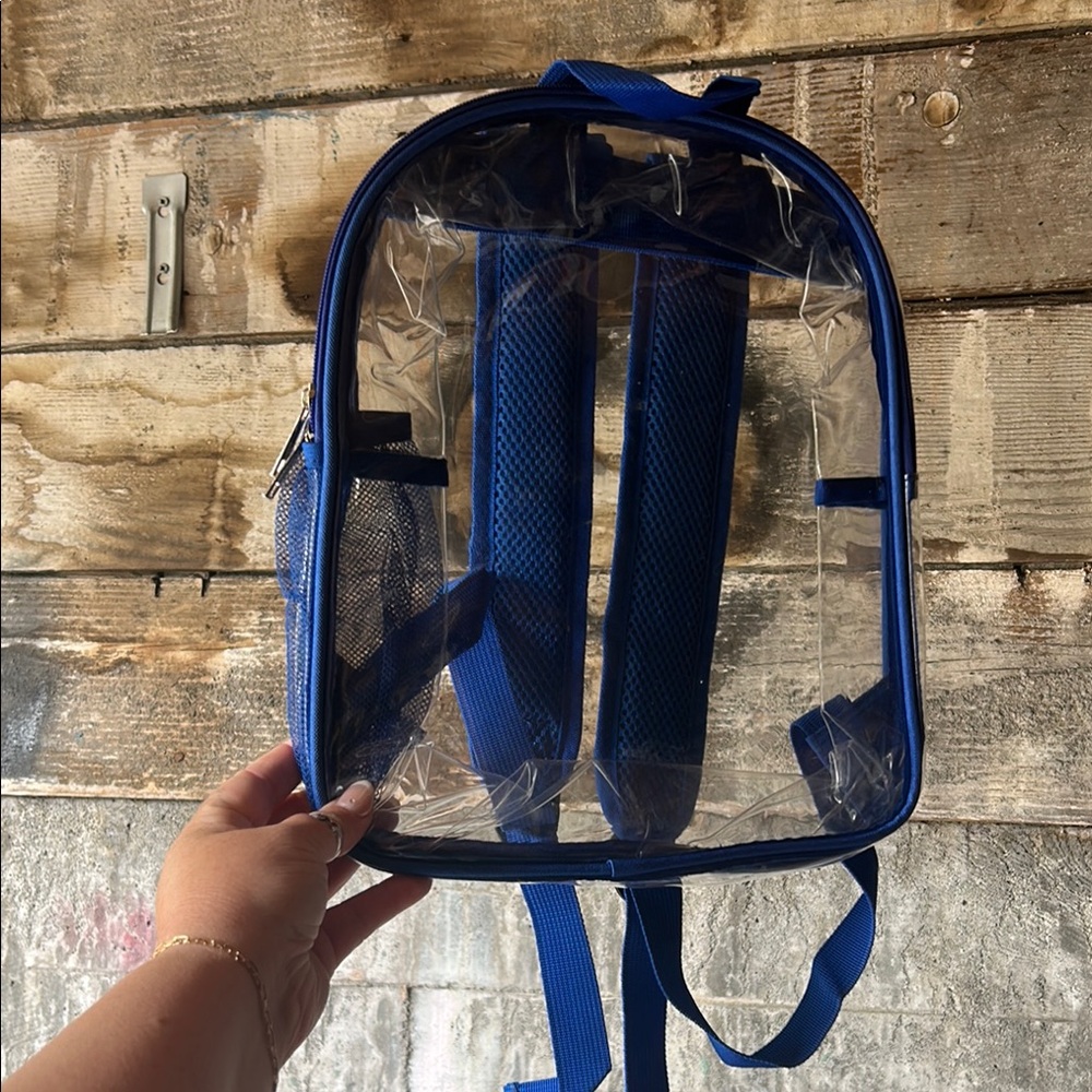 Clear Blue Trim Backpack - Transparent Stadium Bag NWOT